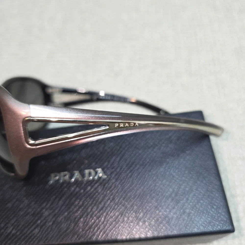 Prada SPR 15L Sunglasses Bronze Wrap Frame Grey Gradient Lens Italy 64-18-120
